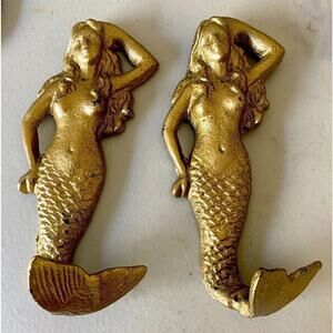 Cast Iron Mermaid Antique Bronze Accent Decorative Hooks. Set of 2